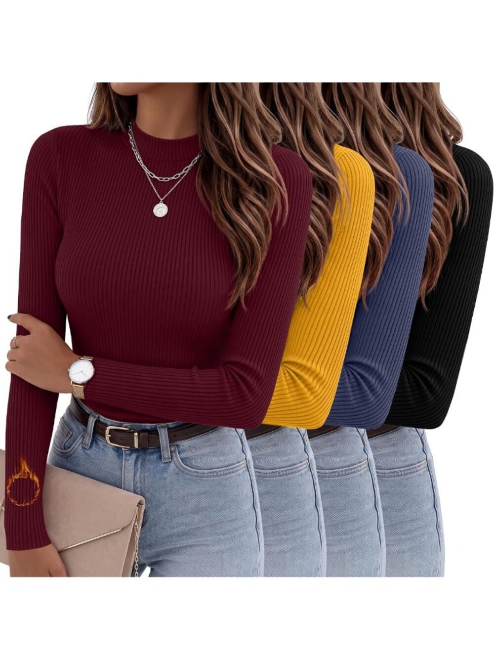 Cozy 4 Pack Women's Fleece-Lined Ribbed Undershirts for Ultimate Comfort